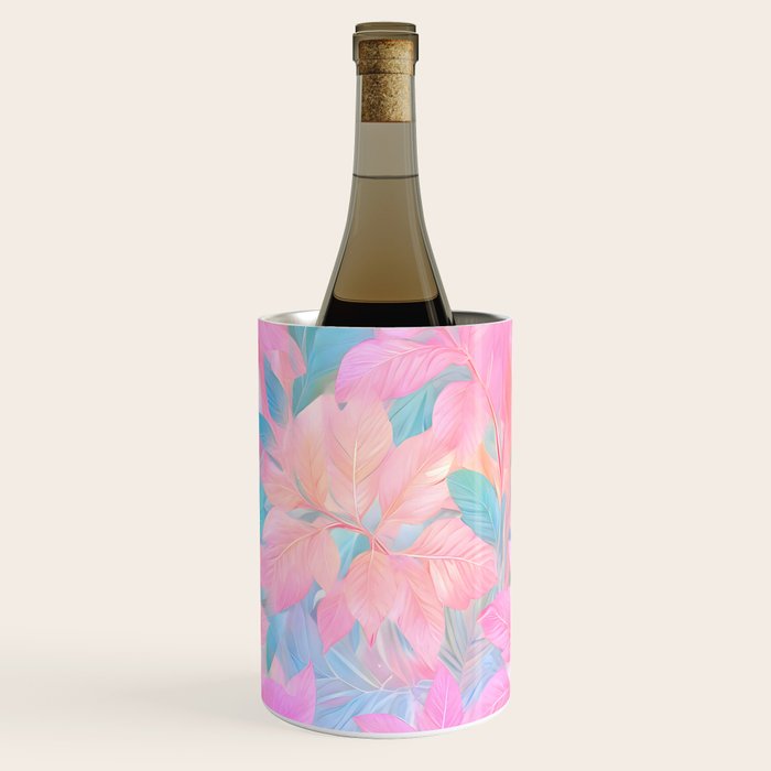 Unicorn Garden, Iridescent Holographic Soft Pastel Gradient, Yoga Meditation Mindfulness Spiritual, Eclectic Pink Botanical Nature Plants Forest Graphic Design Pattern Wine Chiller Gallery Image 2
