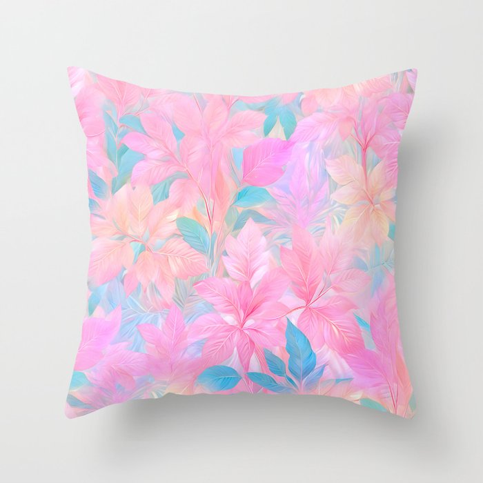 Unicorn Garden, Iridescent Holographic Soft Pastel Gradient, Yoga Meditation Mindfulness Spiritual, Eclectic Pink Botanical Nature Plants Forest Graphic Design Pattern Throw Pillow Gallery Image 6