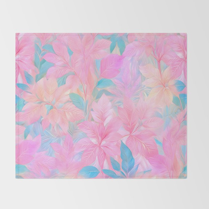 Unicorn Garden, Iridescent Holographic Soft Pastel Gradient, Yoga Meditation Mindfulness Spiritual, Eclectic Pink Botanical Nature Plants Forest Graphic Design Pattern Throw Blanket Gallery Image 2