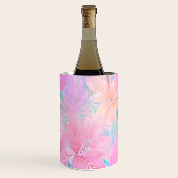 Unicorn Garden, Iridescent Holographic Soft Pastel Gradient, Yoga Meditation Mindfulness Spiritual, Eclectic Pink Botanical Nature Plants Forest Graphic Design Pattern Wine Chiller Gallery Image 3