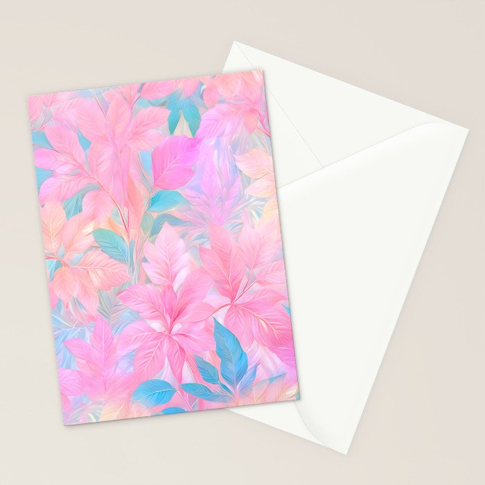 Unicorn Garden, Iridescent Holographic Soft Pastel Gradient, Yoga Meditation Mindfulness Spiritual, Eclectic Pink Botanical Nature Plants Forest Graphic Design Pattern Stationery Card Gallery Image 2