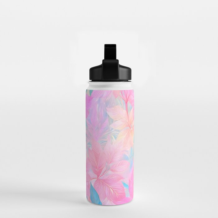 Unicorn Garden, Iridescent Holographic Soft Pastel Gradient, Yoga Meditation Mindfulness Spiritual, Eclectic Pink Botanical Nature Plants Forest Graphic Design Pattern Water Bottle Gallery Image 2