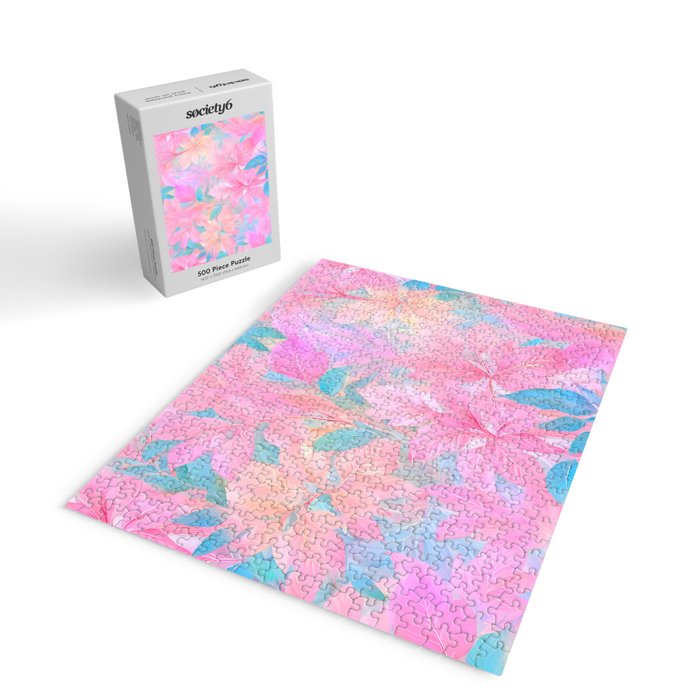Unicorn Garden, Iridescent Holographic Soft Pastel Gradient, Yoga Meditation Mindfulness Spiritual, Eclectic Pink Botanical Nature Plants Forest Graphic Design Pattern Jigsaw Puzzle Gallery Image 2