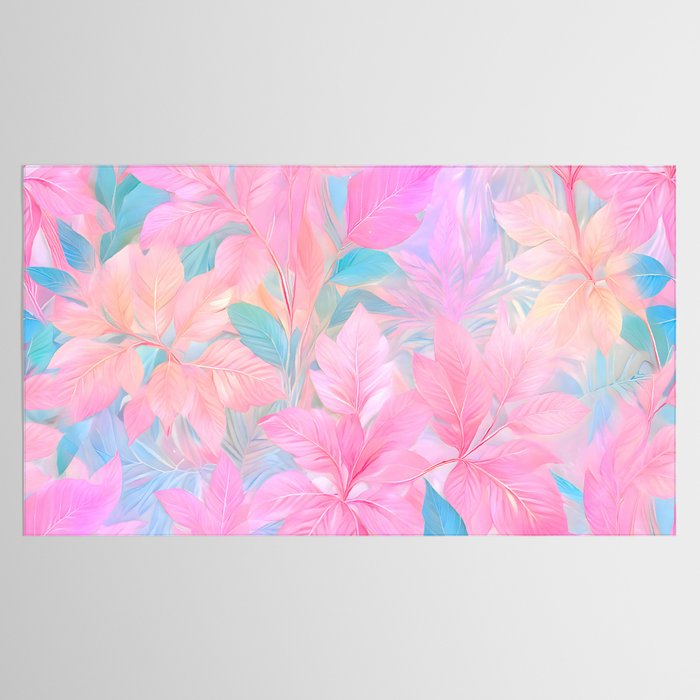 Unicorn Garden, Iridescent Holographic Soft Pastel Gradient, Yoga Meditation Mindfulness Spiritual, Eclectic Pink Botanical Nature Plants Forest Graphic Design Pattern Tablecloth Gallery Image 2