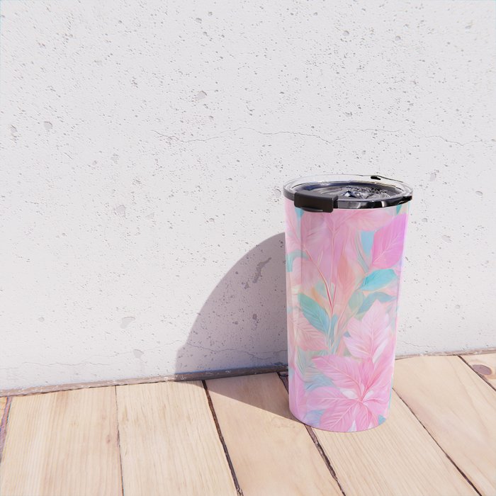 Unicorn Garden, Iridescent Holographic Soft Pastel Gradient, Yoga Meditation Mindfulness Spiritual, Eclectic Pink Botanical Nature Plants Forest Graphic Design Pattern Travel Mug Gallery Image 4