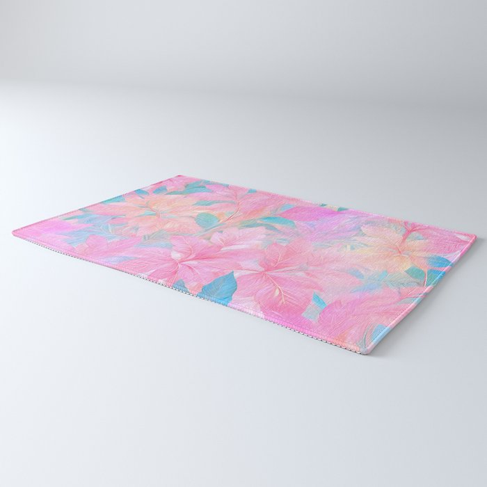 Unicorn Garden, Iridescent Holographic Soft Pastel Gradient, Yoga Meditation Mindfulness Spiritual, Eclectic Pink Botanical Nature Plants Forest Graphic Design Pattern Rug Gallery Image 3