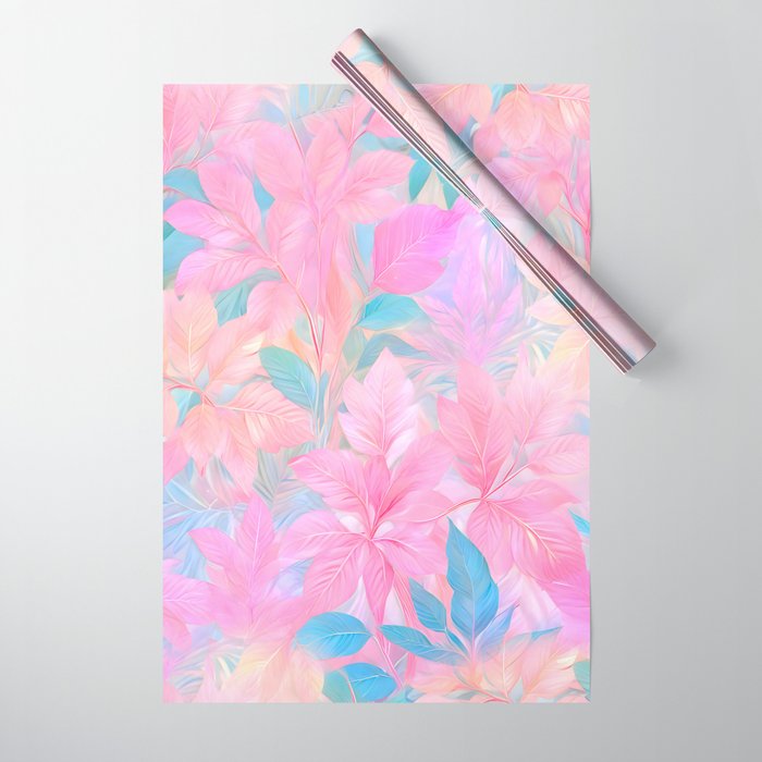 Unicorn Garden, Iridescent Holographic Soft Pastel Gradient, Yoga Meditation Mindfulness Spiritual, Eclectic Pink Botanical Nature Plants Forest Graphic Design Pattern Wrapping Paper Gallery Image 1