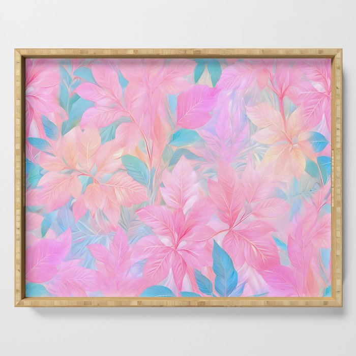 Unicorn Garden, Iridescent Holographic Soft Pastel Gradient, Yoga Meditation Mindfulness Spiritual, Eclectic Pink Botanical Nature Plants Forest Graphic Design Pattern Serving Tray Gallery Image 1