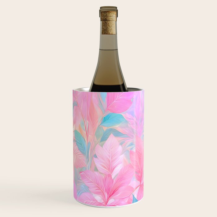 Unicorn Garden, Iridescent Holographic Soft Pastel Gradient, Yoga Meditation Mindfulness Spiritual, Eclectic Pink Botanical Nature Plants Forest Graphic Design Pattern Wine Chiller Gallery Image 1