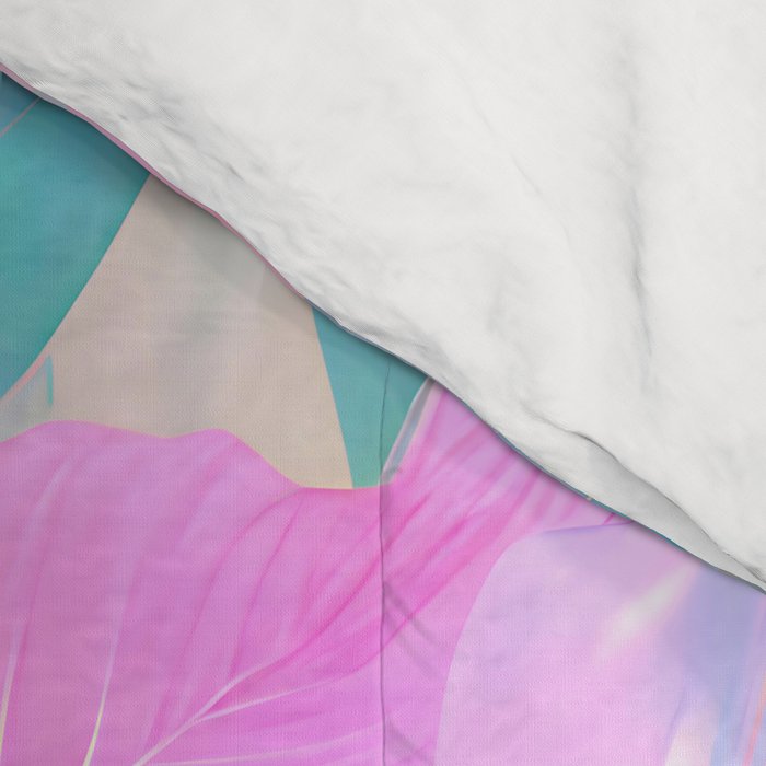 Unicorn Garden, Iridescent Holographic Soft Pastel Gradient, Yoga Meditation Mindfulness Spiritual, Eclectic Pink Botanical Nature Plants Forest Graphic Design Pattern Comforter Gallery Image 4