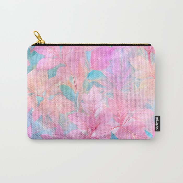Unicorn Garden, Iridescent Holographic Soft Pastel Gradient, Yoga Meditation Mindfulness Spiritual, Eclectic Pink Botanical Nature Plants Forest Graphic Design Pattern Carry All Pouch Gallery Image 1
