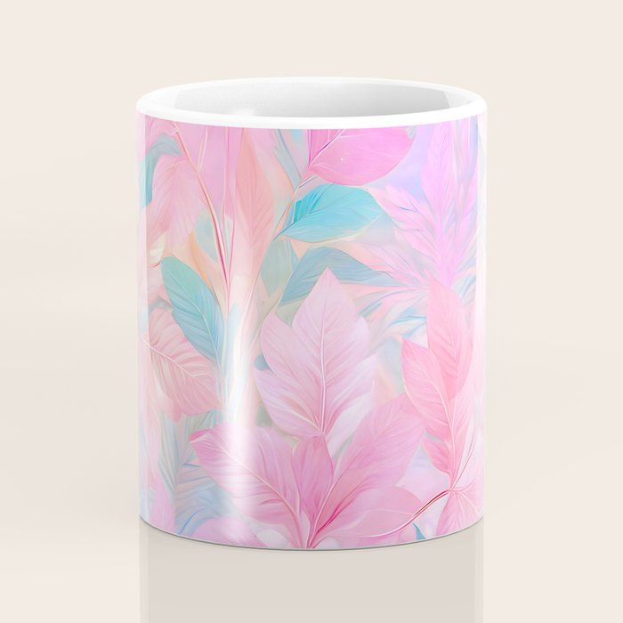 Unicorn Garden, Iridescent Holographic Soft Pastel Gradient, Yoga Meditation Mindfulness Spiritual, Eclectic Pink Botanical Nature Plants Forest Graphic Design Pattern Coffee Mug Gallery Image 4