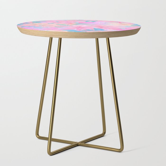 Unicorn Garden, Iridescent Holographic Soft Pastel Gradient, Yoga Meditation Mindfulness Spiritual, Eclectic Pink Botanical Nature Plants Forest Graphic Design Pattern Side Table Gallery Image 1