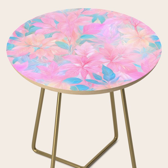 Unicorn Garden, Iridescent Holographic Soft Pastel Gradient, Yoga Meditation Mindfulness Spiritual, Eclectic Pink Botanical Nature Plants Forest Graphic Design Pattern Side Table Gallery Image 2