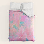 Unicorn Garden, Iridescent Holographic Soft Pastel Gradient, Yoga Meditation Mindfulness Spiritual, Eclectic Pink Botanical Nature Plants Forest Graphic Design Pattern Comforter Gallery Image 6