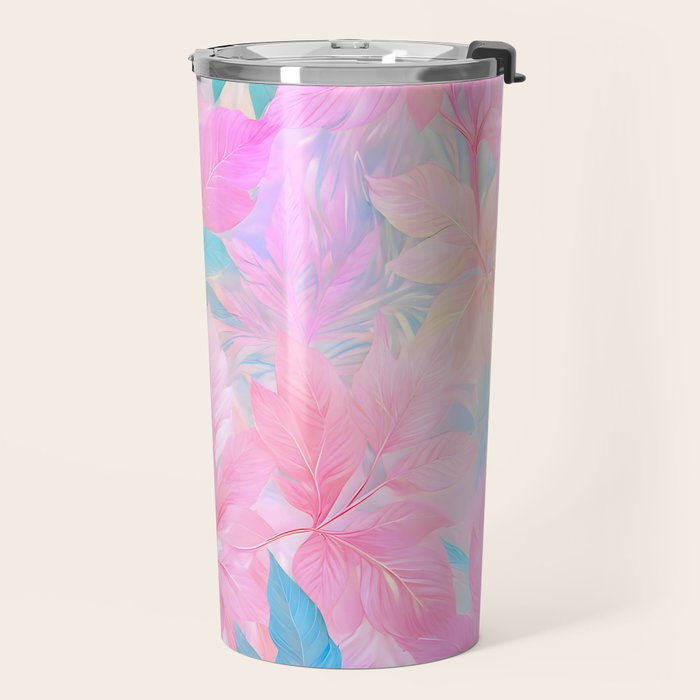 Unicorn Garden, Iridescent Holographic Soft Pastel Gradient, Yoga Meditation Mindfulness Spiritual, Eclectic Pink Botanical Nature Plants Forest Graphic Design Pattern Travel Mug Gallery Image 2