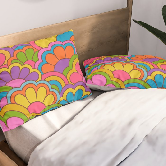 Retro Rainbow Flower Pattern Pillow Sham Gallery Image 2