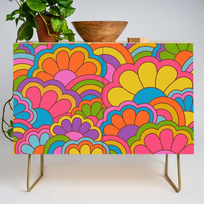 Retro Rainbow Flower Pattern Credenza Gallery Image 1