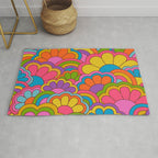 Retro Rainbow Flower Pattern Rug Gallery Image 1