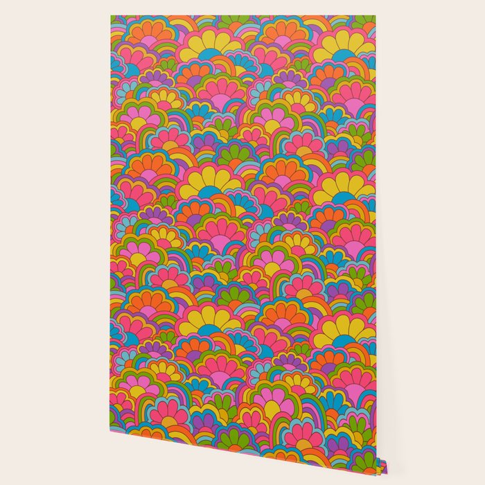 Retro Rainbow Flower Pattern Wallpaper Gallery Image 2