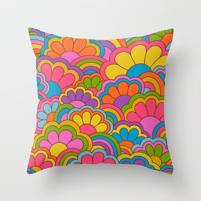 Retro Rainbow Flower Pattern Throw Pillow Gallery Image 6