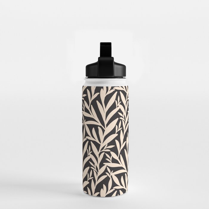 Black and White Leaves 2  Water Bottle Gallery Image 2
