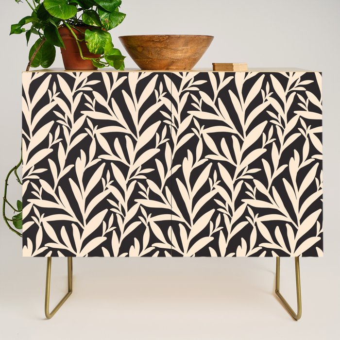 Black and White Leaves 2  Credenza Gallery Image 1
