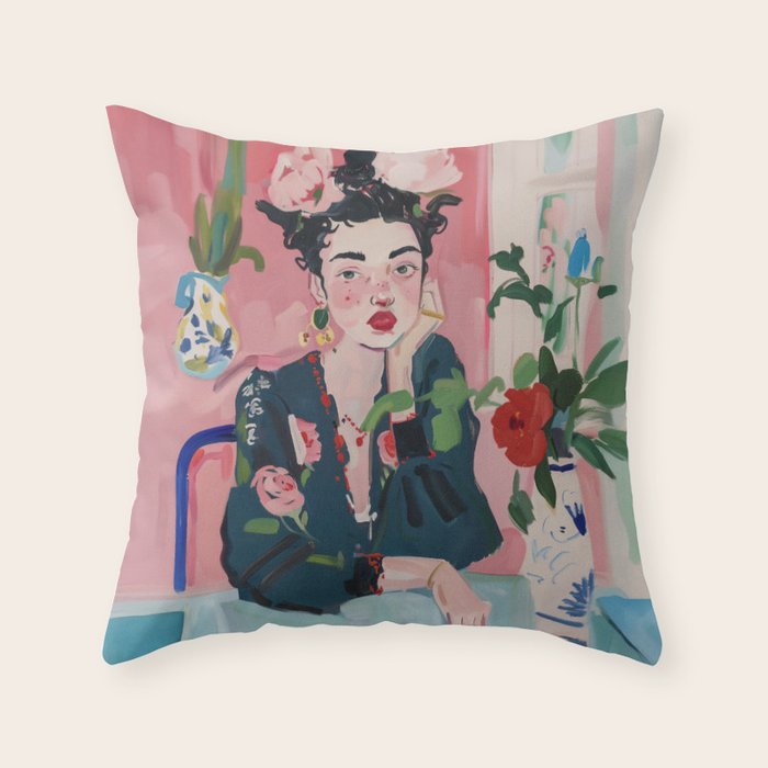 Dreamy Muse in Bloom  Throw Pillow Gallery Image 1