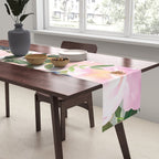 Festive, Floral Watercolor Rose Bouquet, Green and Pink Table Runner Gallery Image 2