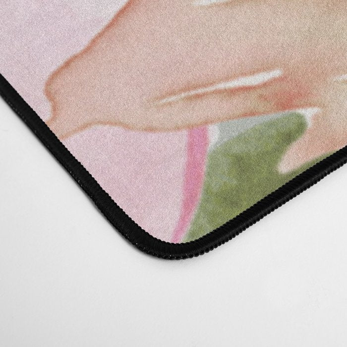 Festive, Floral Watercolor Rose Bouquet, Green and Pink Desk Mat Gallery Image 4
