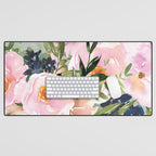 Festive, Floral Watercolor Rose Bouquet, Green and Pink Desk Mat Gallery Image 1