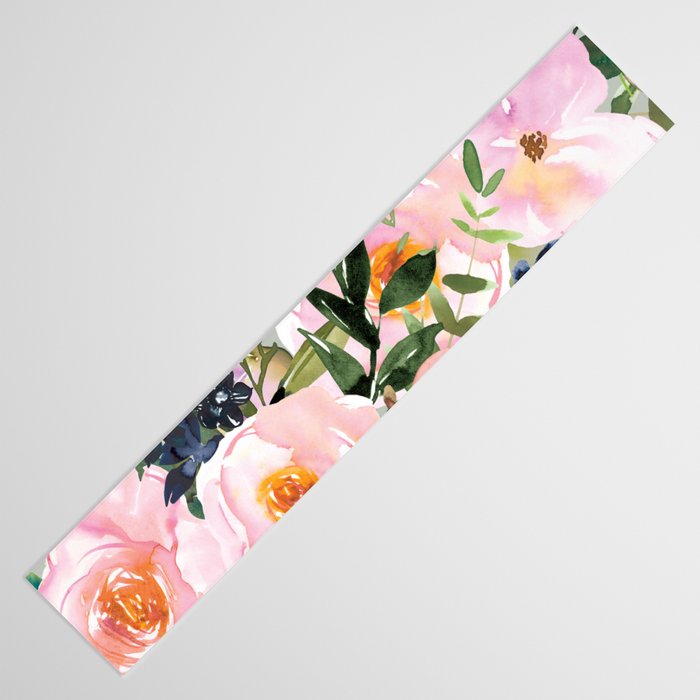 Festive, Floral Watercolor Rose Bouquet, Green and Pink Table Runner Gallery Image 3