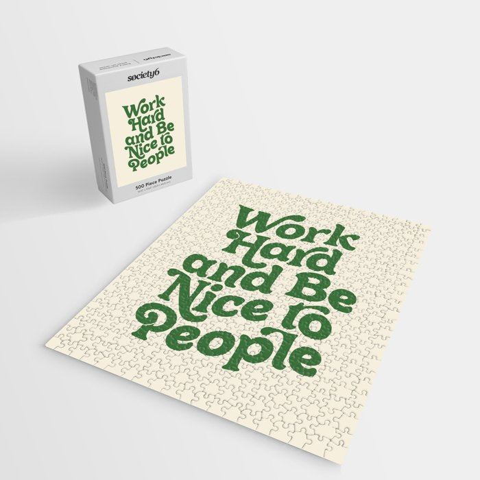 Work Hard and Be Nice to People typography in green Jigsaw Puzzle Gallery Image 2