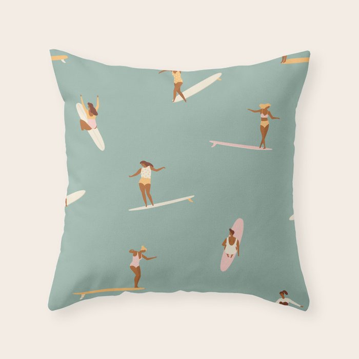 Surf sistas Throw Pillow Gallery Image 6