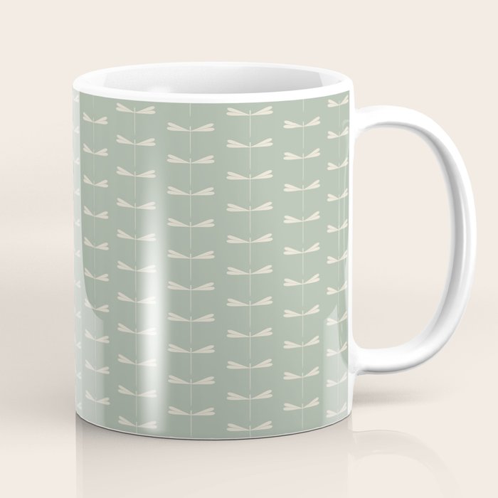 Dragonfly Pattern V Sage Green Coffee Mug Gallery Image 1