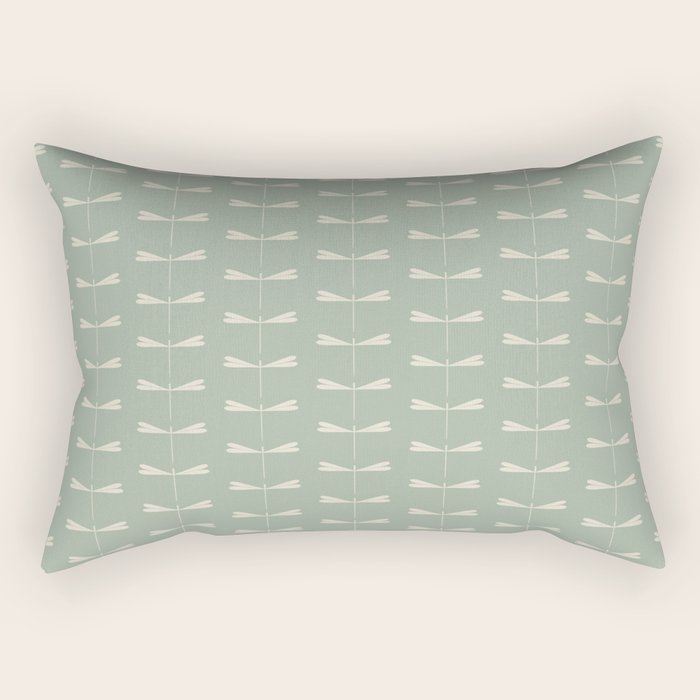 Dragonfly Pattern V Sage Green Rectangular Pillow Gallery Image 1