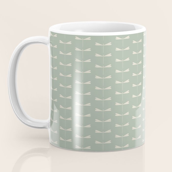 Dragonfly Pattern V Sage Green Coffee Mug Gallery Image 3