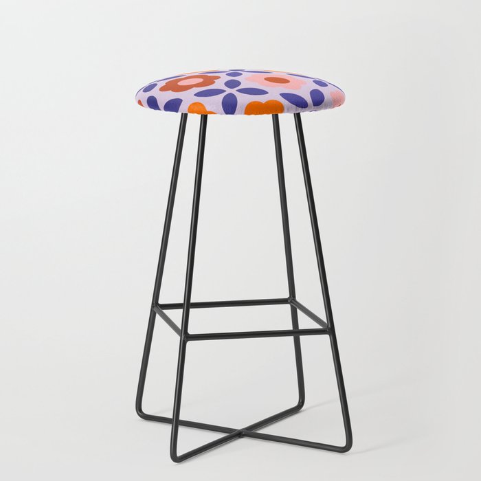 Retro Flower Pattern - orange periwinkle Stool Gallery Image 1