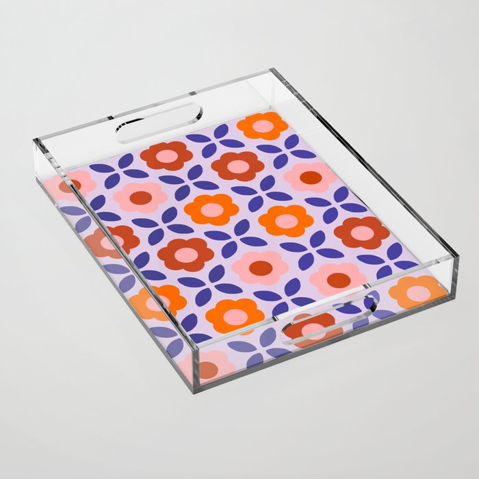 Retro Flower Pattern - orange periwinkle Acrylic Tray Gallery Image 1