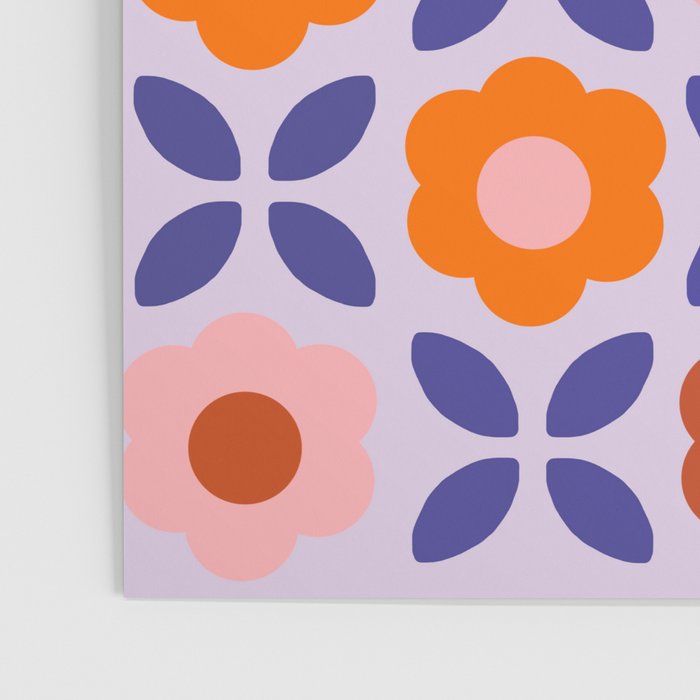 Retro Flower Pattern - orange periwinkle Poster Gallery Image 3