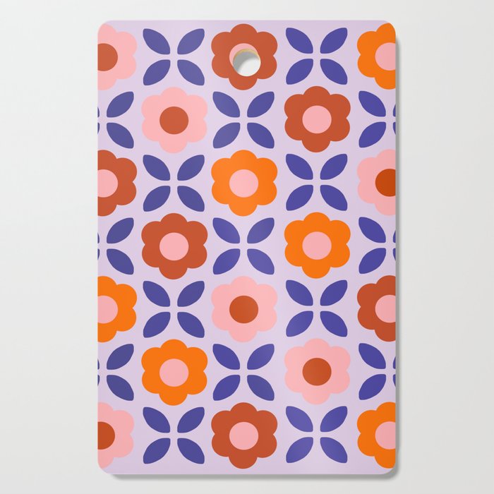 Retro Flower Pattern - orange periwinkle Cutting Board Gallery Image 1