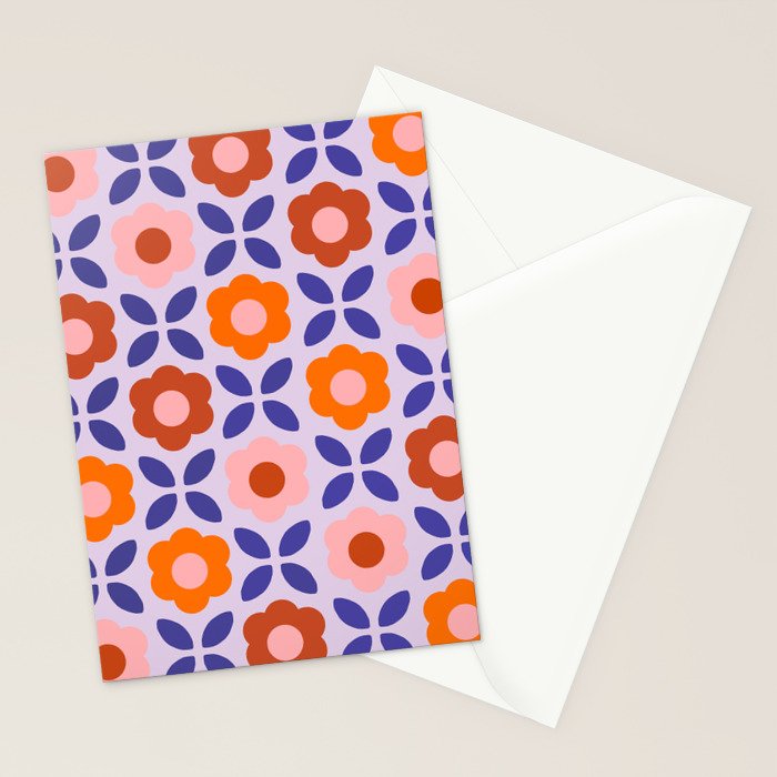 Retro Flower Pattern - orange periwinkle Stationery Card Gallery Image 2