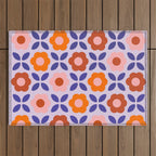 Retro Flower Pattern - orange periwinkle Outdoor Rug Gallery Image 1