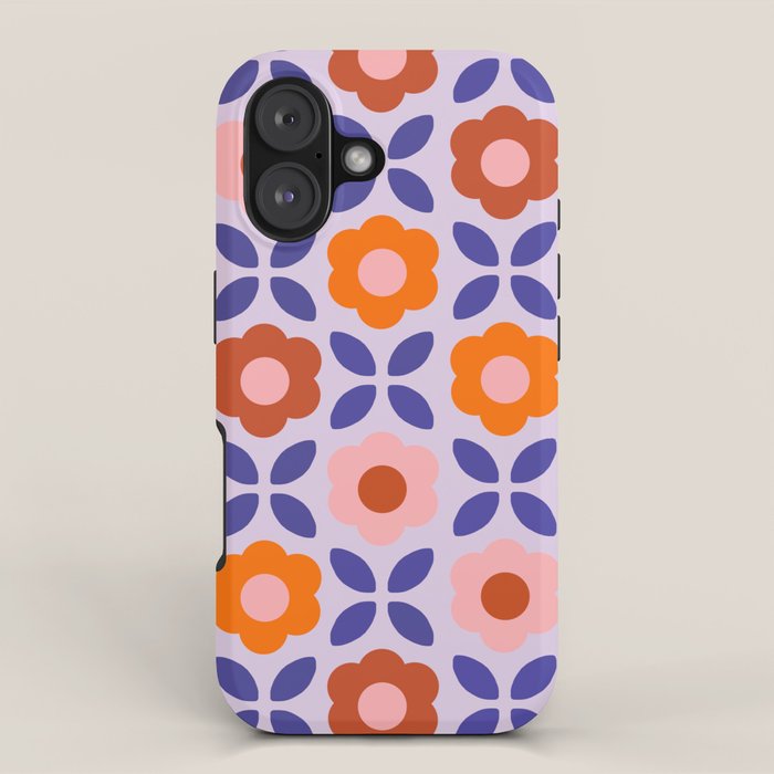 Retro Flower Pattern - orange periwinkle iPhone Case Gallery Image 1