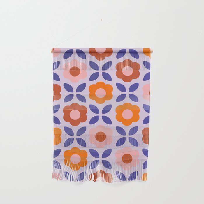 Retro Flower Pattern - orange periwinkle Wall Hanging Gallery Image 1