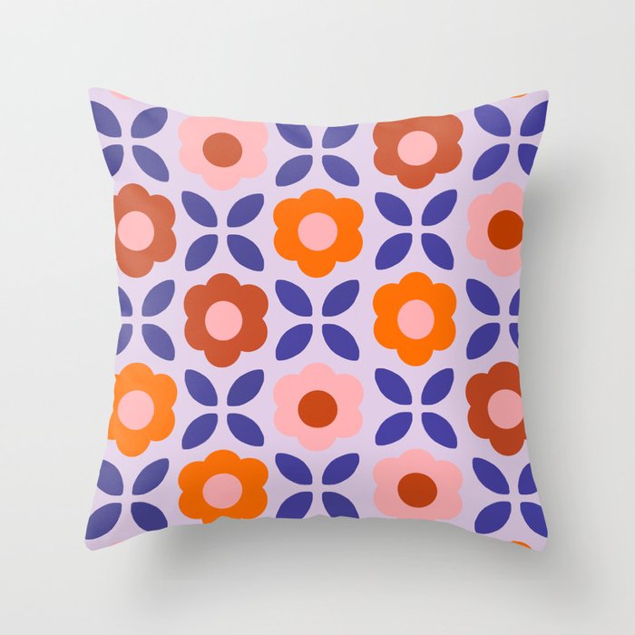 Retro Flower Pattern - orange periwinkle Throw Pillow Gallery Image 6