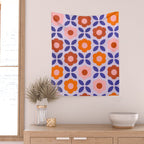Retro Flower Pattern - orange periwinkle Wall Tapestry Gallery Image 2