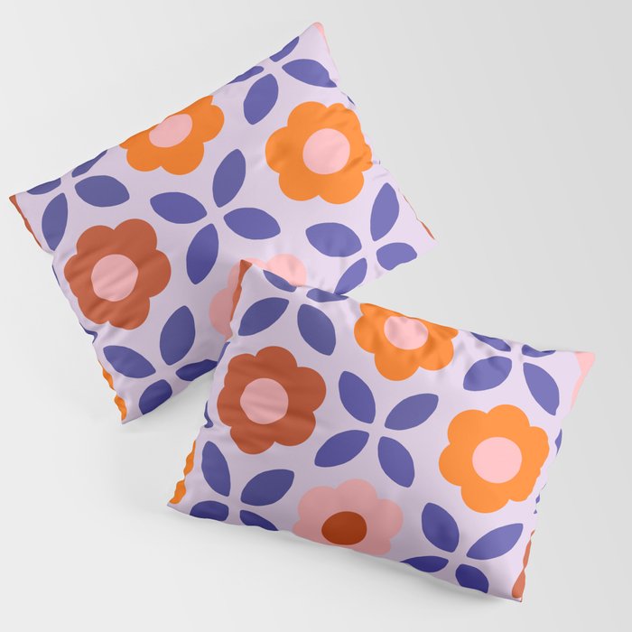 Retro Flower Pattern - orange periwinkle Pillow Sham Gallery Image 3