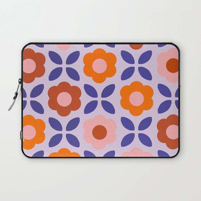 Retro Flower Pattern - orange periwinkle Laptop Sleeve Gallery Image 1