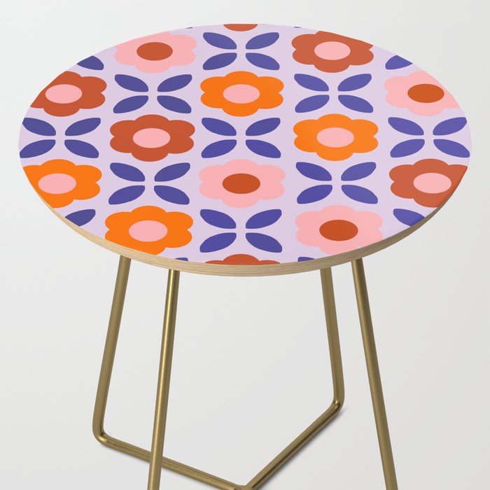 Retro Flower Pattern - orange periwinkle Side Table Gallery Image 2